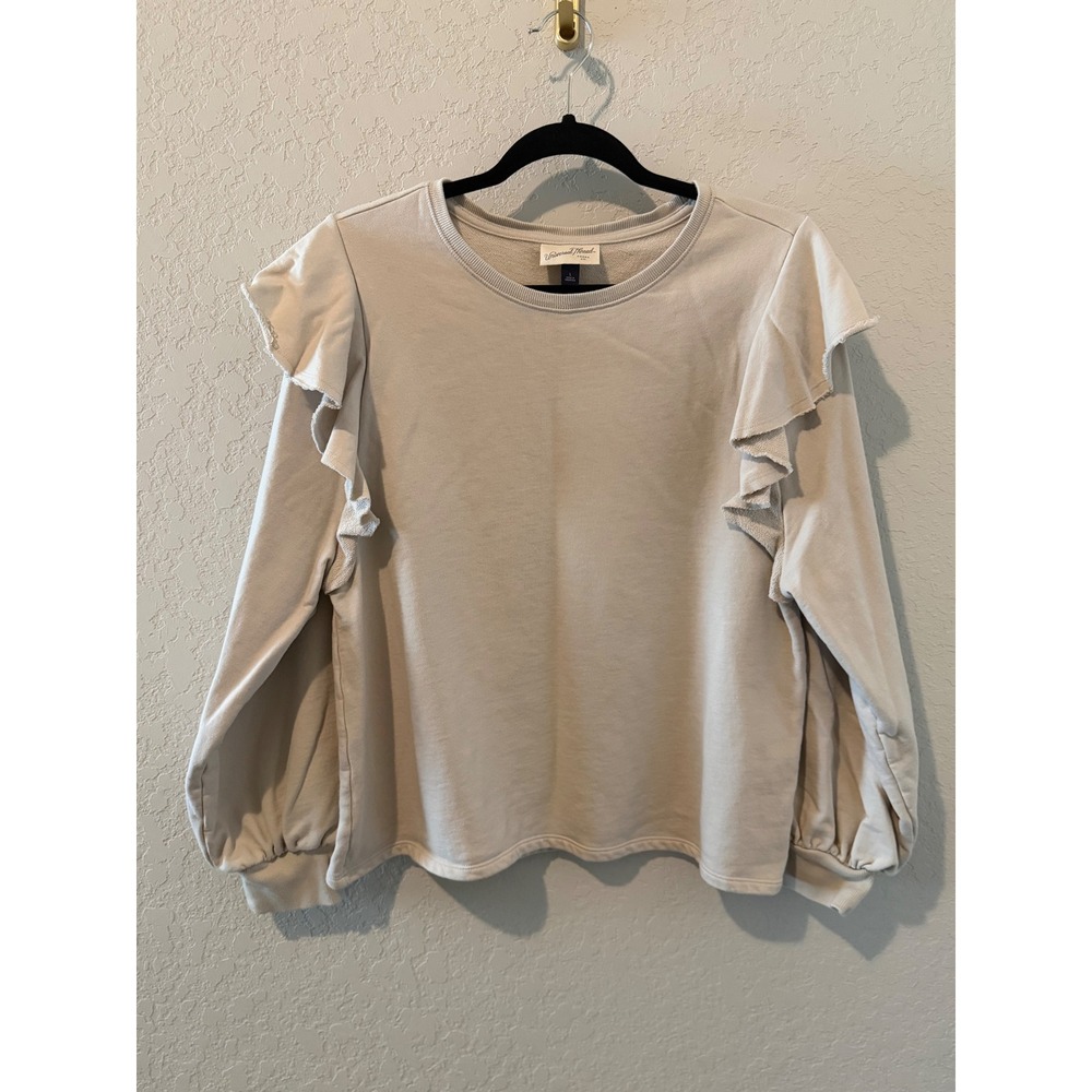 Universal Thread Ruffle Shoulder Balloon Sleeve Sweatshirt Beige Large